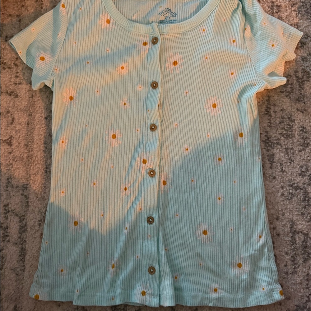 Kids Aqua Button-Up Shirt with Yellow Dots